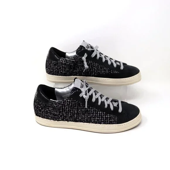 P448 Size 41 John Shaka Sneakers Black White Tweed & Suede - Picture 2 of 15